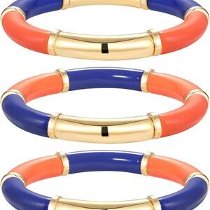 3-Pack Game Day Bangles for Women: Chunky Bamboo Tube Bracelets in Team Colors